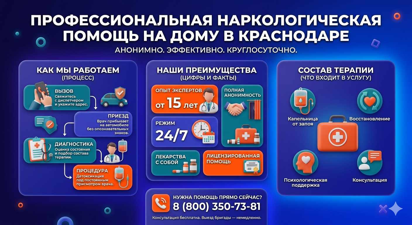 Инфографика о принципах лечения алкоголизма на дому в Гвардейске: этапы вызова нарколога, преимущества анонимной детоксикации и состав медицинской помощи.